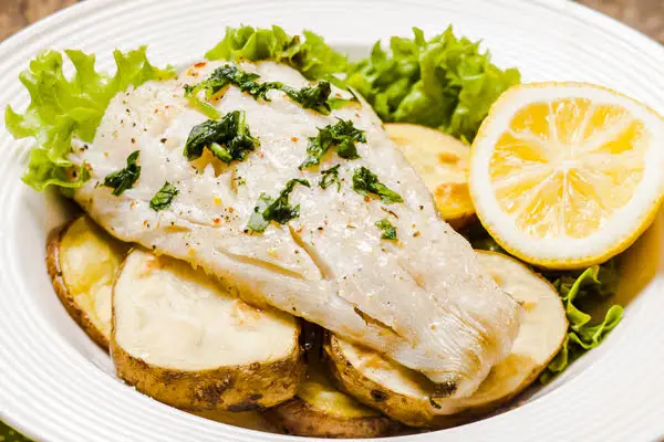 Baked Lingcod with lemon